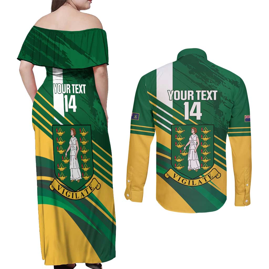 Custom British Virgin Islands Football Couples Matching Off Shoulder Maxi Dress and Long Sleeve Button Shirt Come On Nature Boys