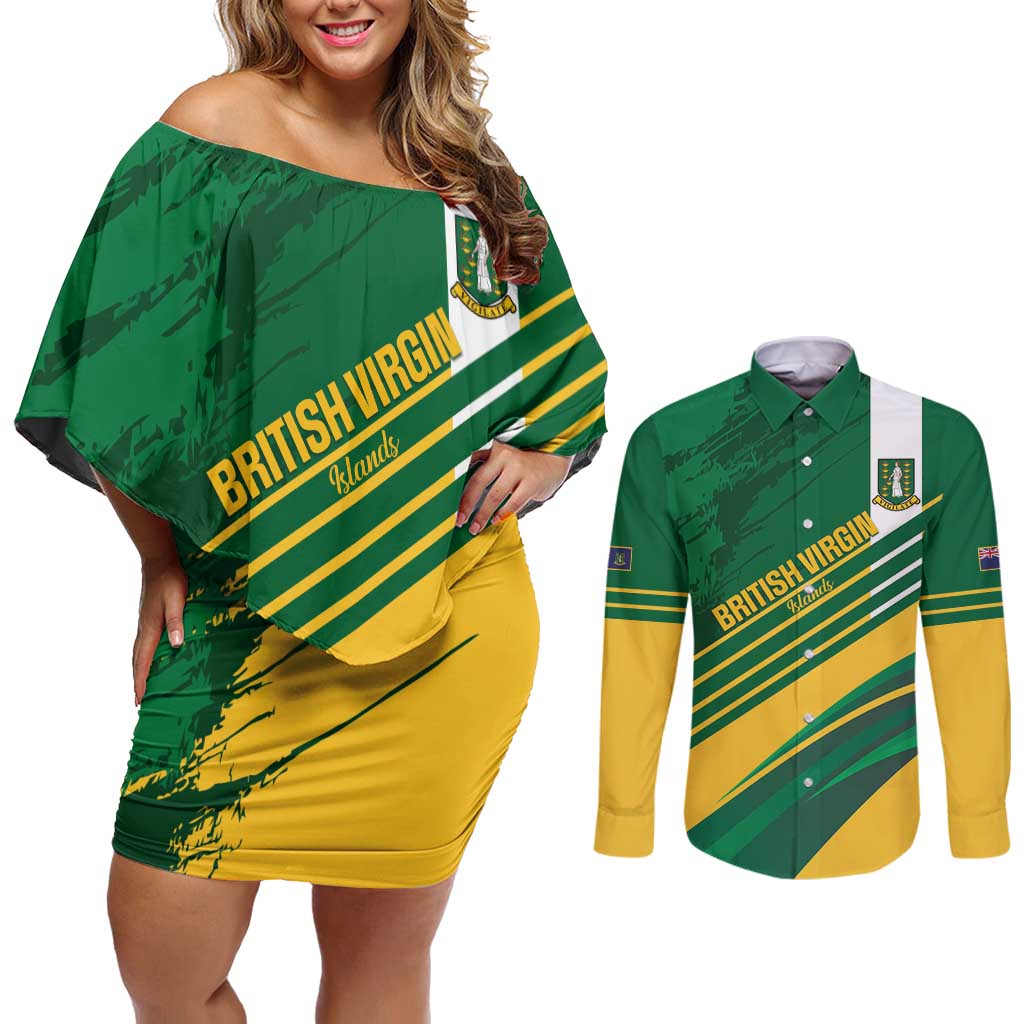 Custom British Virgin Islands Football Couples Matching Off Shoulder Short Dress and Long Sleeve Button Shirt Come On Nature Boys