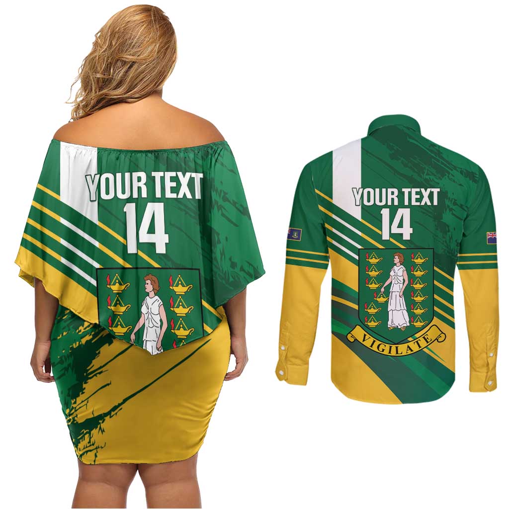 Custom British Virgin Islands Football Couples Matching Off Shoulder Short Dress and Long Sleeve Button Shirt Come On Nature Boys