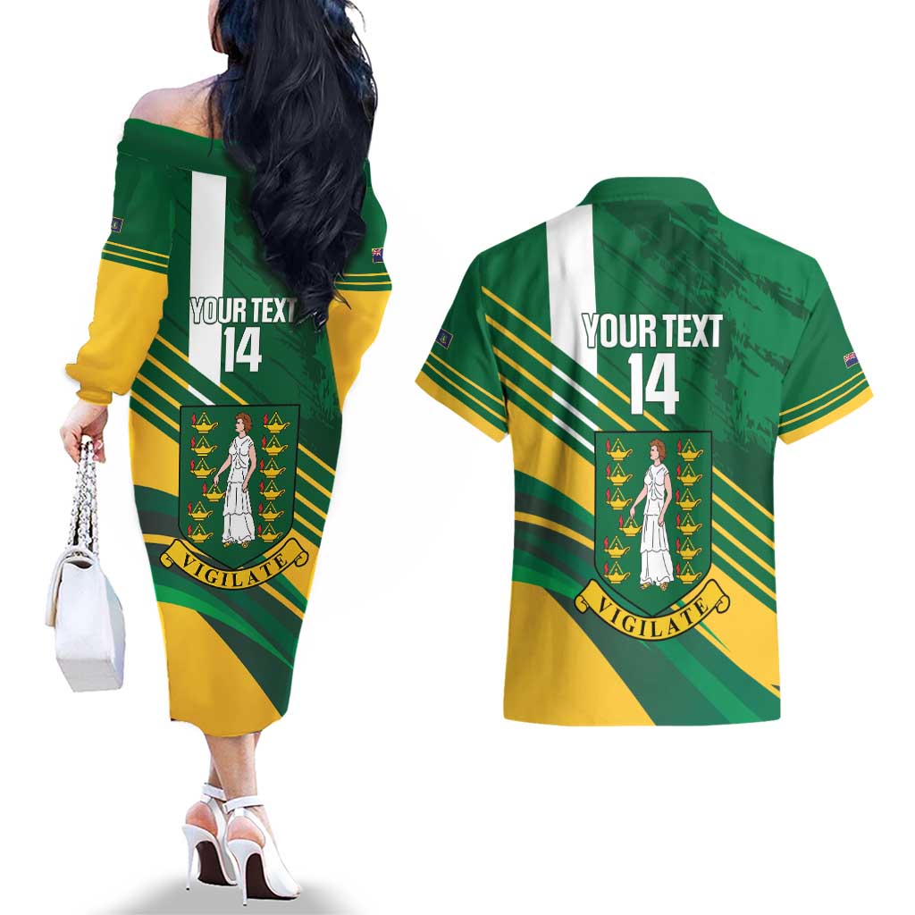 Custom British Virgin Islands Football Couples Matching Off The Shoulder Long Sleeve Dress and Hawaiian Shirt Come On Nature Boys