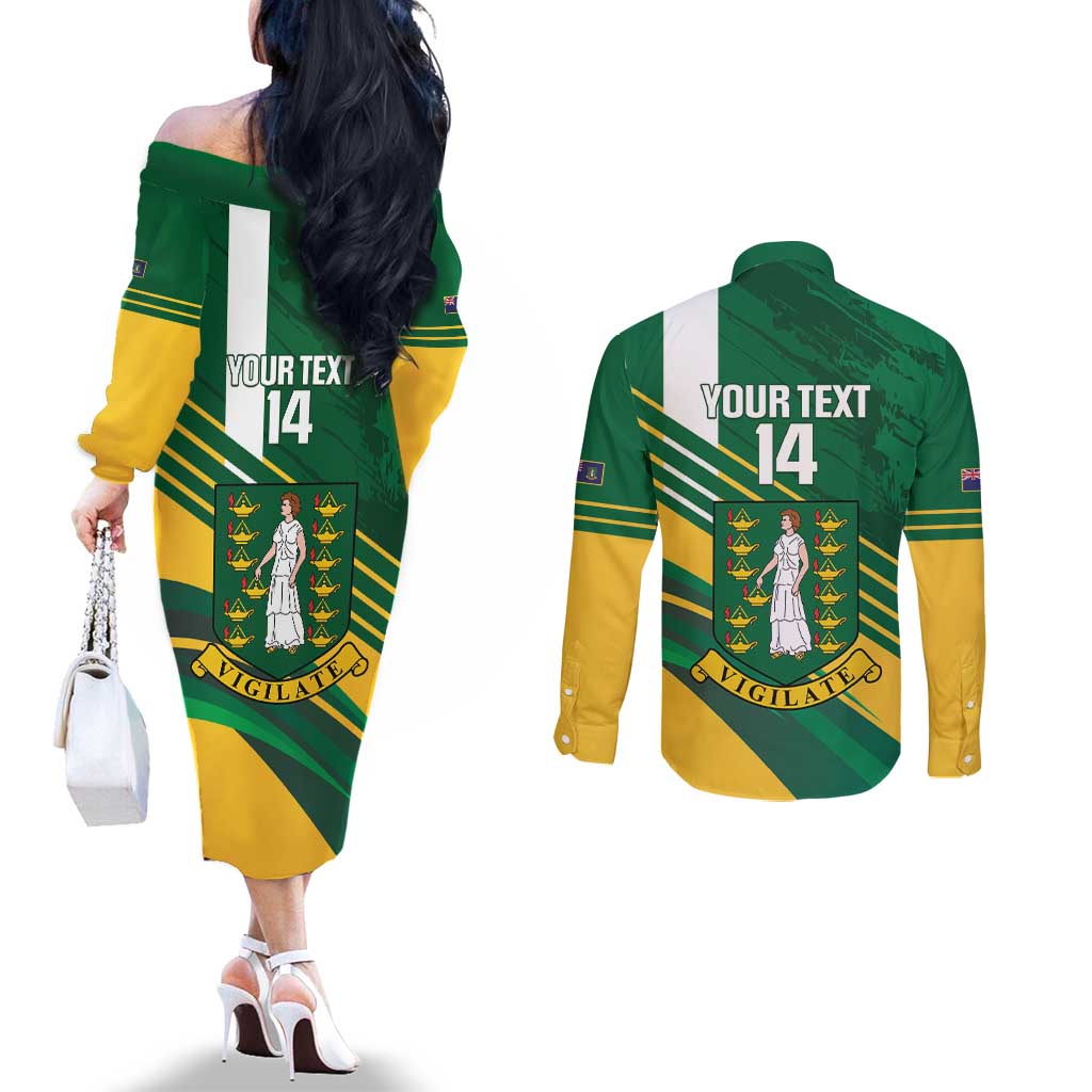 Custom British Virgin Islands Football Couples Matching Off The Shoulder Long Sleeve Dress and Long Sleeve Button Shirt Come On Nature Boys