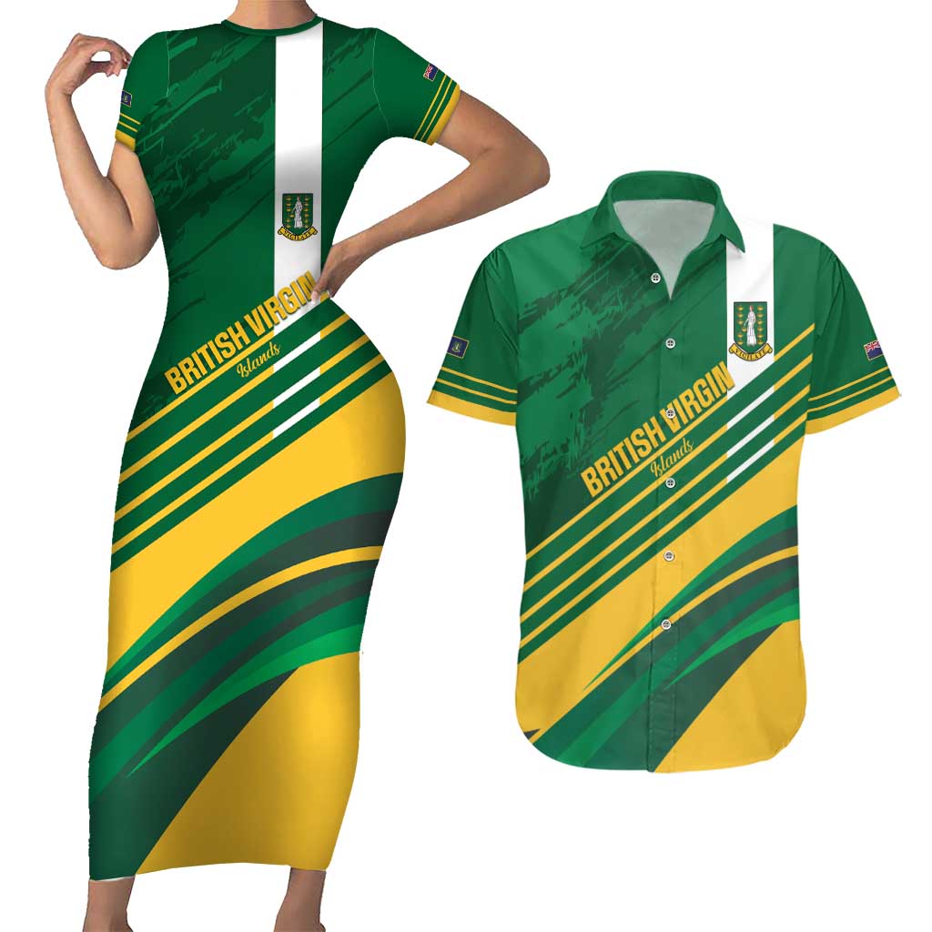 Custom British Virgin Islands Football Couples Matching Short Sleeve Bodycon Dress and Hawaiian Shirt Come On Nature Boys