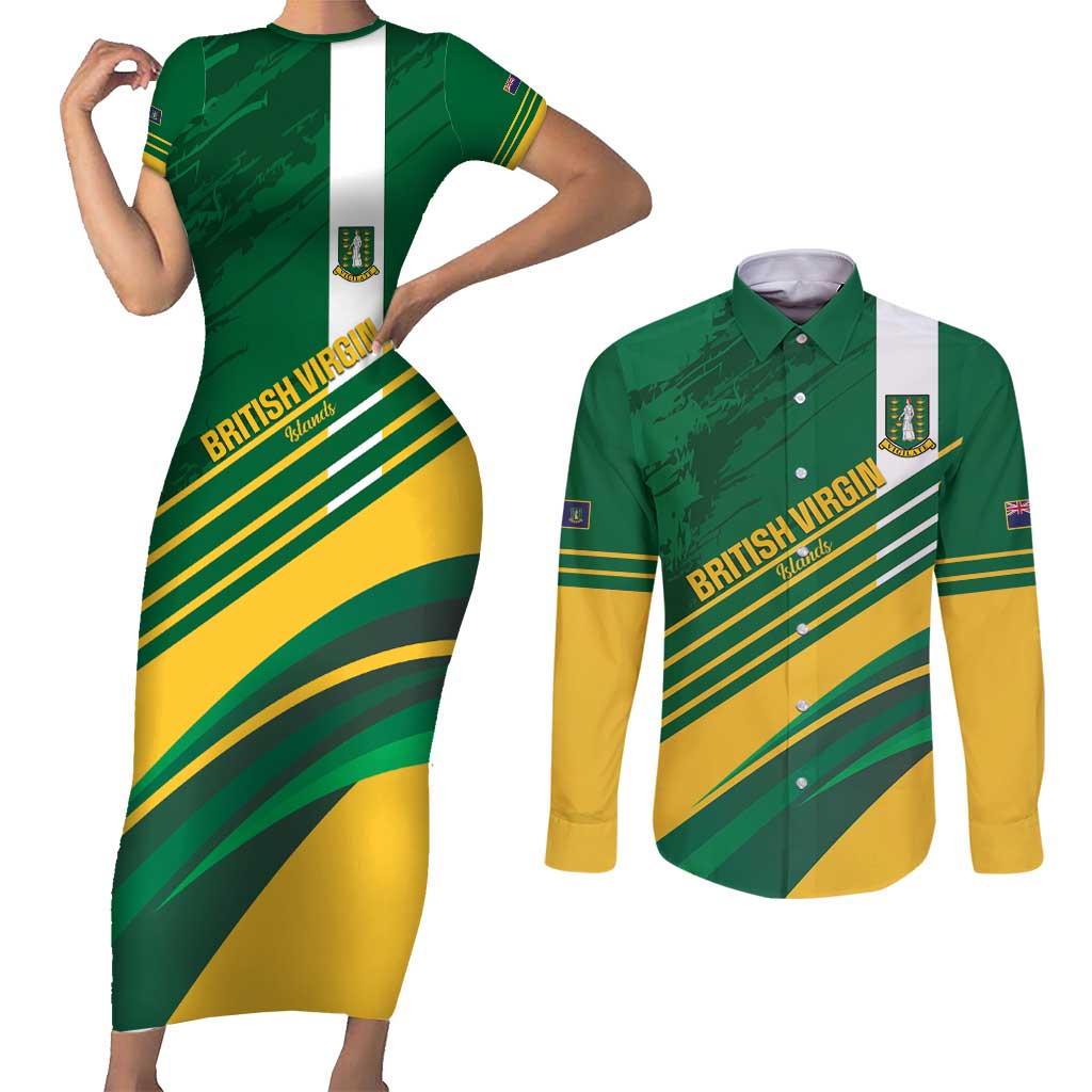 Custom British Virgin Islands Football Couples Matching Short Sleeve Bodycon Dress and Long Sleeve Button Shirt Come On Nature Boys