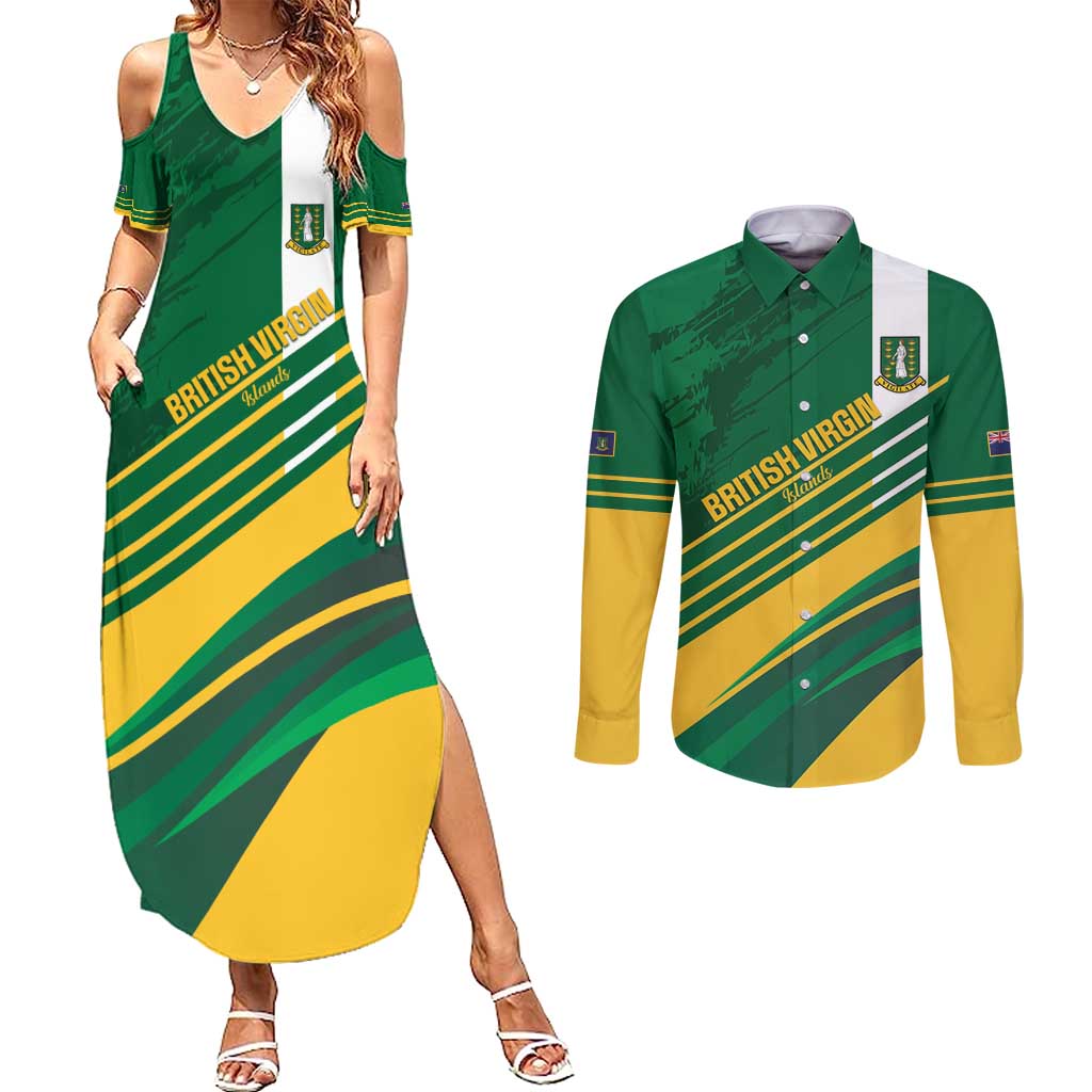 Custom British Virgin Islands Football Couples Matching Summer Maxi Dress and Long Sleeve Button Shirt Come On Nature Boys