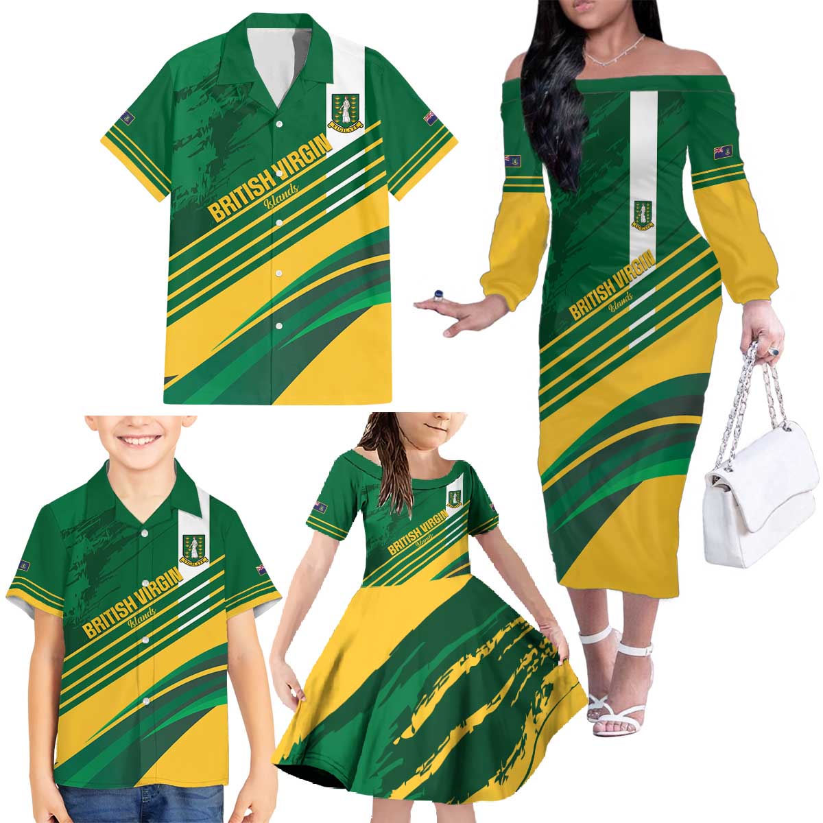 Custom British Virgin Islands Football Family Matching Off The Shoulder Long Sleeve Dress and Hawaiian Shirt Come On Nature Boys