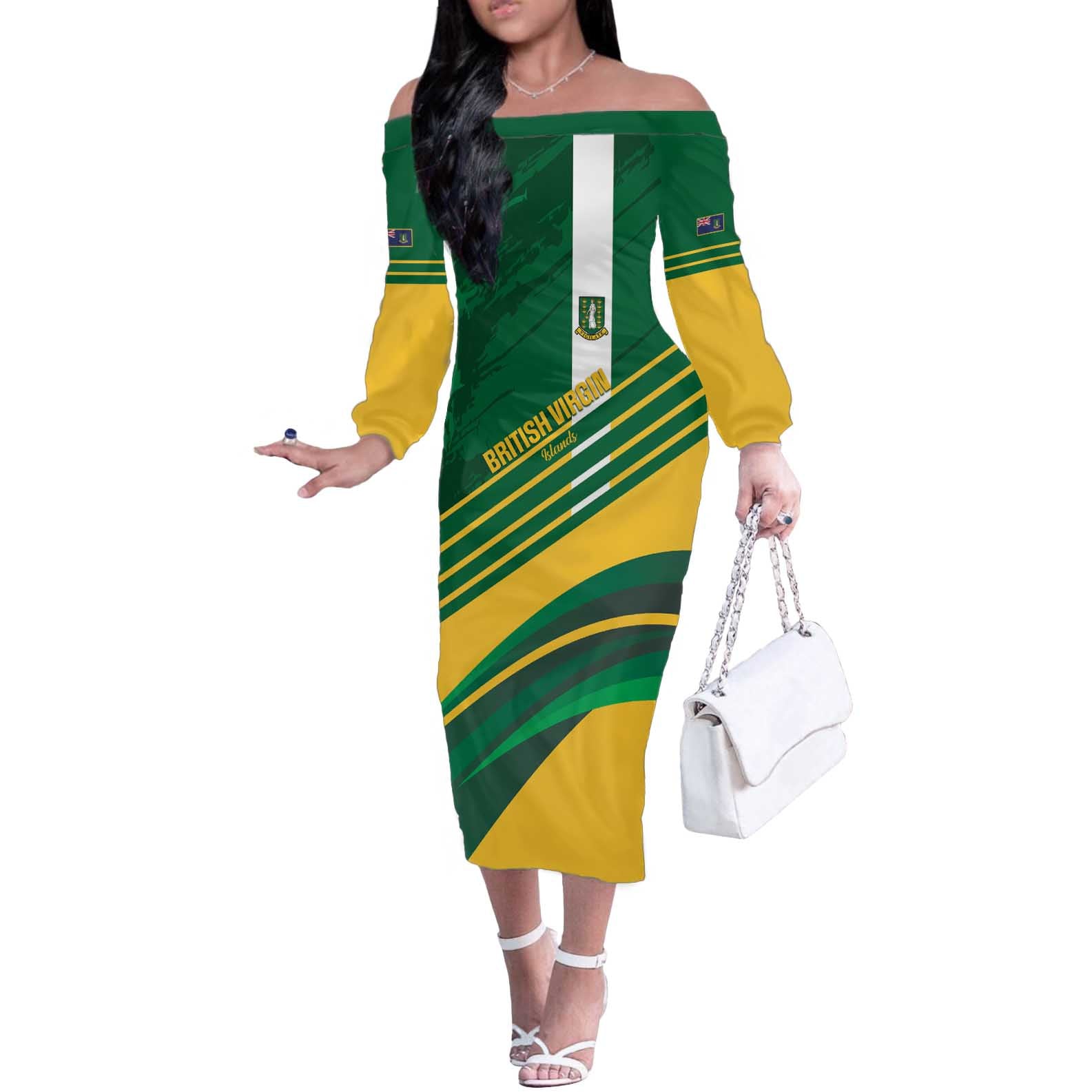 Custom British Virgin Islands Football Off The Shoulder Long Sleeve Dress Come On Nature Boys