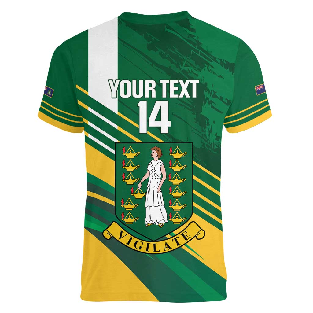 Custom British Virgin Islands Football Women V-Neck T-Shirt Come On Nature Boys