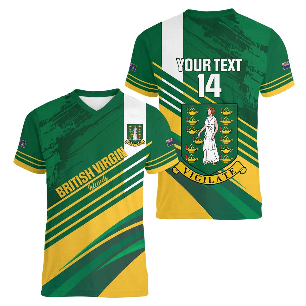 Custom British Virgin Islands Football Women V-Neck T-Shirt Come On Nature Boys