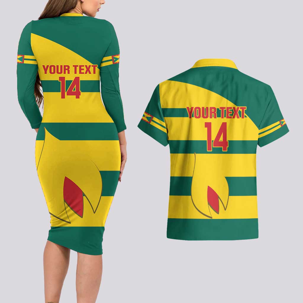 Custom Grenada Football Couples Matching Long Sleeve Bodycon Dress and Hawaiian Shirt Go Spice Boys Green Version