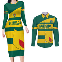 Custom Grenada Football Couples Matching Long Sleeve Bodycon Dress and Long Sleeve Button Shirt Go Spice Boys Green Version