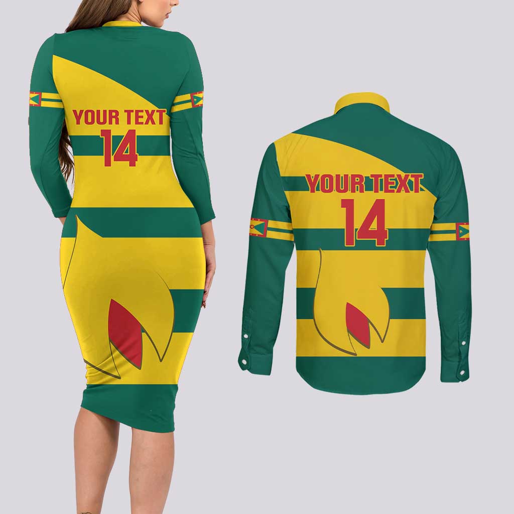 Custom Grenada Football Couples Matching Long Sleeve Bodycon Dress and Long Sleeve Button Shirt Go Spice Boys Green Version