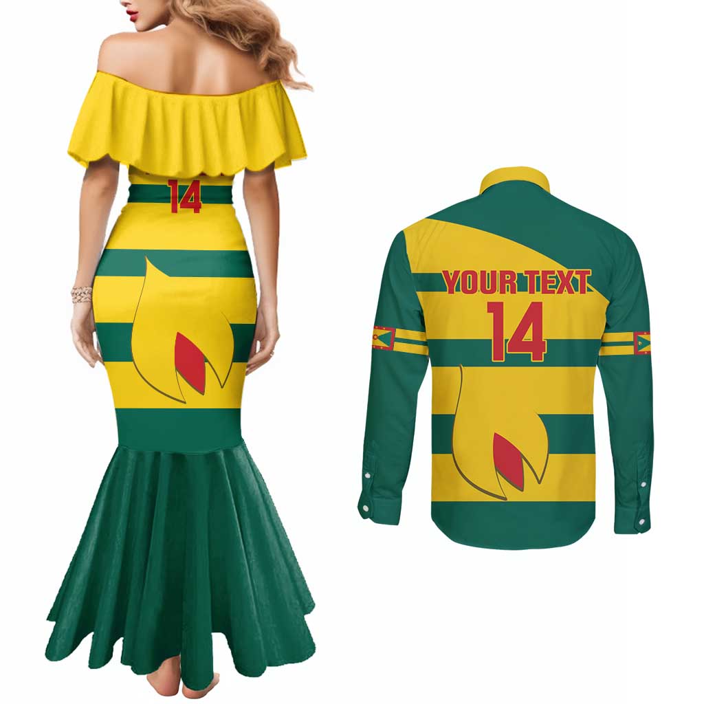 Custom Grenada Football Couples Matching Mermaid Dress and Long Sleeve Button Shirt Go Spice Boys Green Version