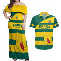 Custom Grenada Football Couples Matching Off Shoulder Maxi Dress and Hawaiian Shirt Go Spice Boys Green Version