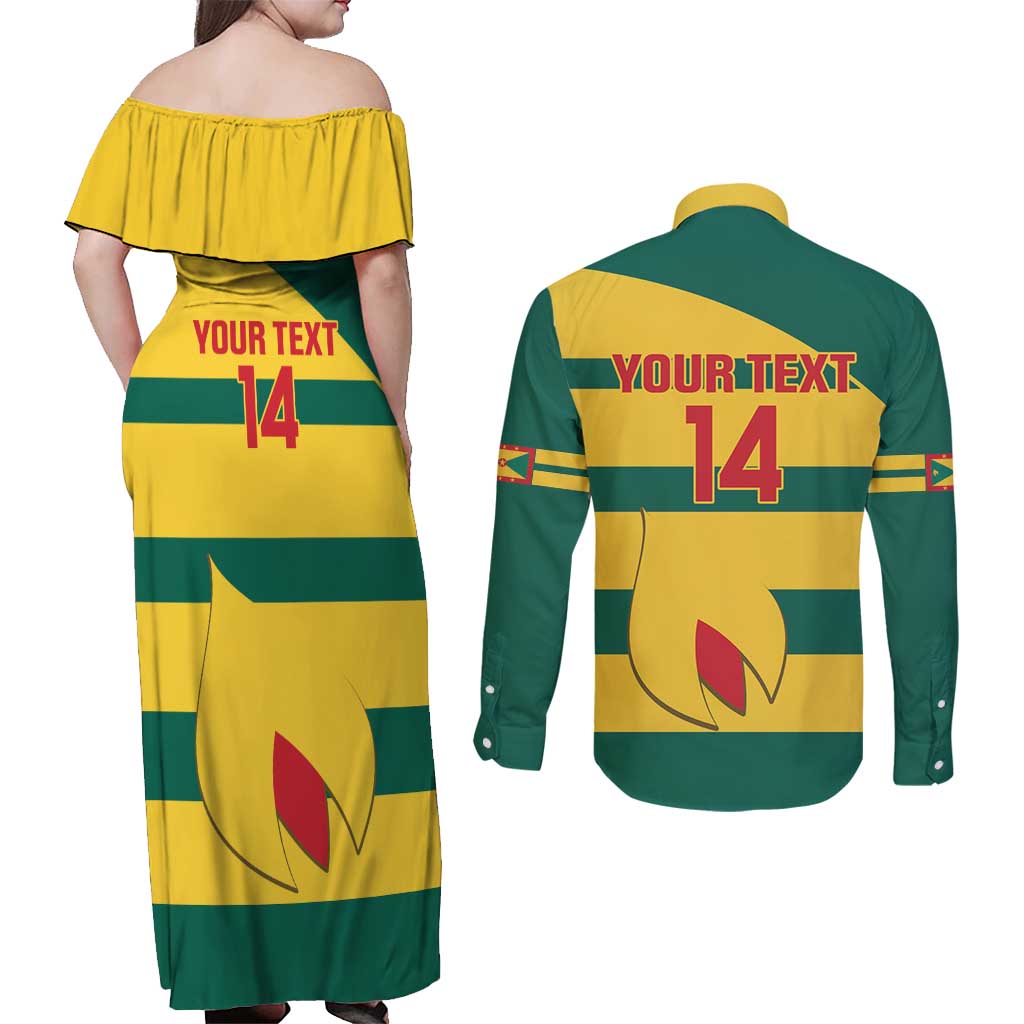 Custom Grenada Football Couples Matching Off Shoulder Maxi Dress and Long Sleeve Button Shirt Go Spice Boys Green Version