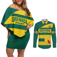 Custom Grenada Football Couples Matching Off Shoulder Short Dress and Long Sleeve Button Shirt Go Spice Boys Green Version