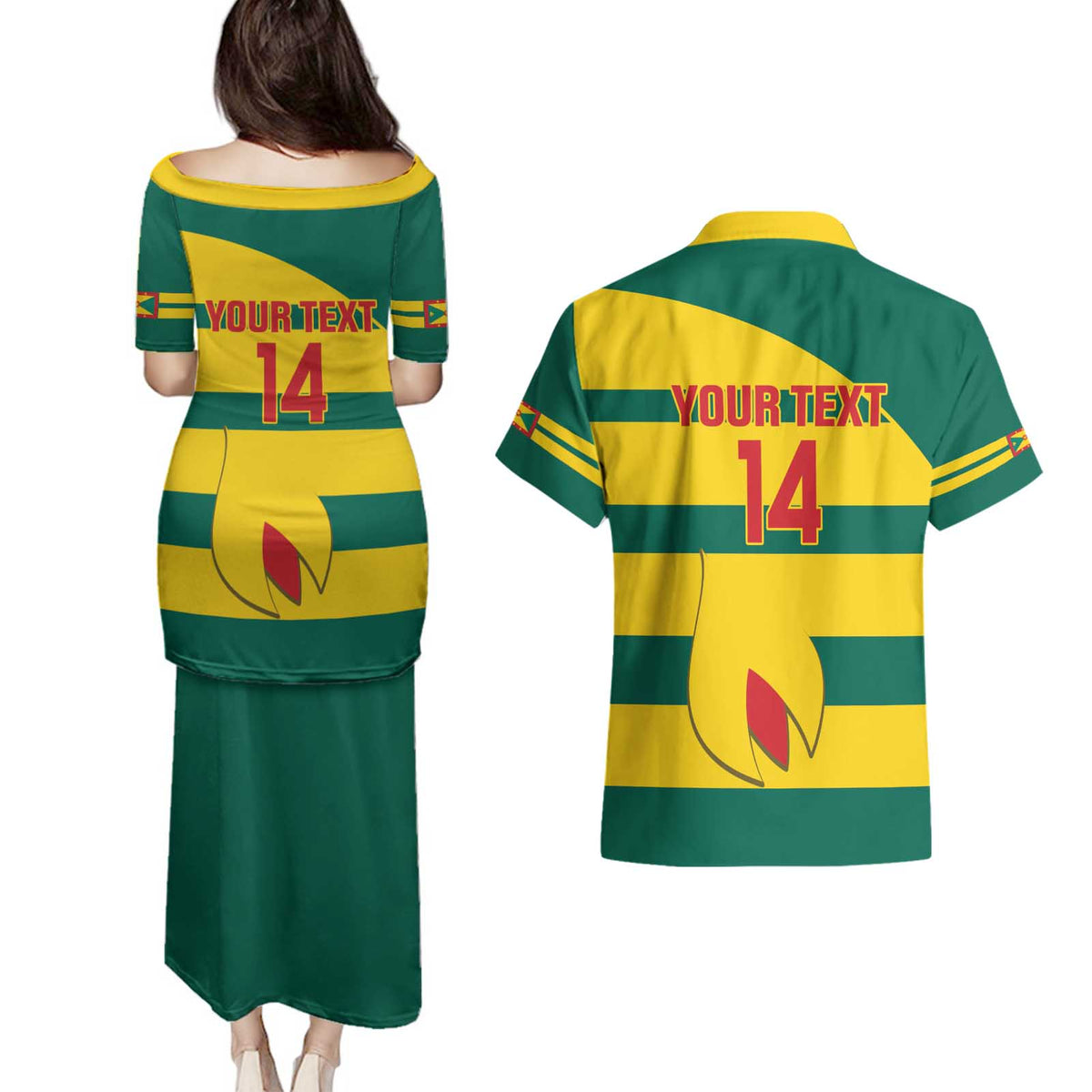 Custom Grenada Football Couples Matching Puletasi and Hawaiian Shirt Go Spice Boys Green Version