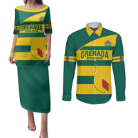Custom Grenada Football Couples Matching Puletasi and Long Sleeve Button Shirt Go Spice Boys Green Version
