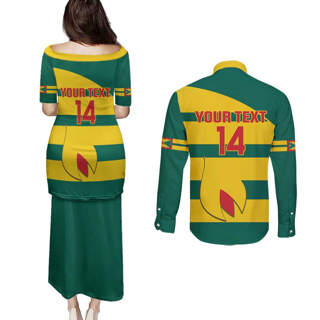 Custom Grenada Football Couples Matching Puletasi and Long Sleeve Button Shirt Go Spice Boys Green Version