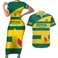 Custom Grenada Football Couples Matching Short Sleeve Bodycon Dress and Hawaiian Shirt Go Spice Boys Green Version