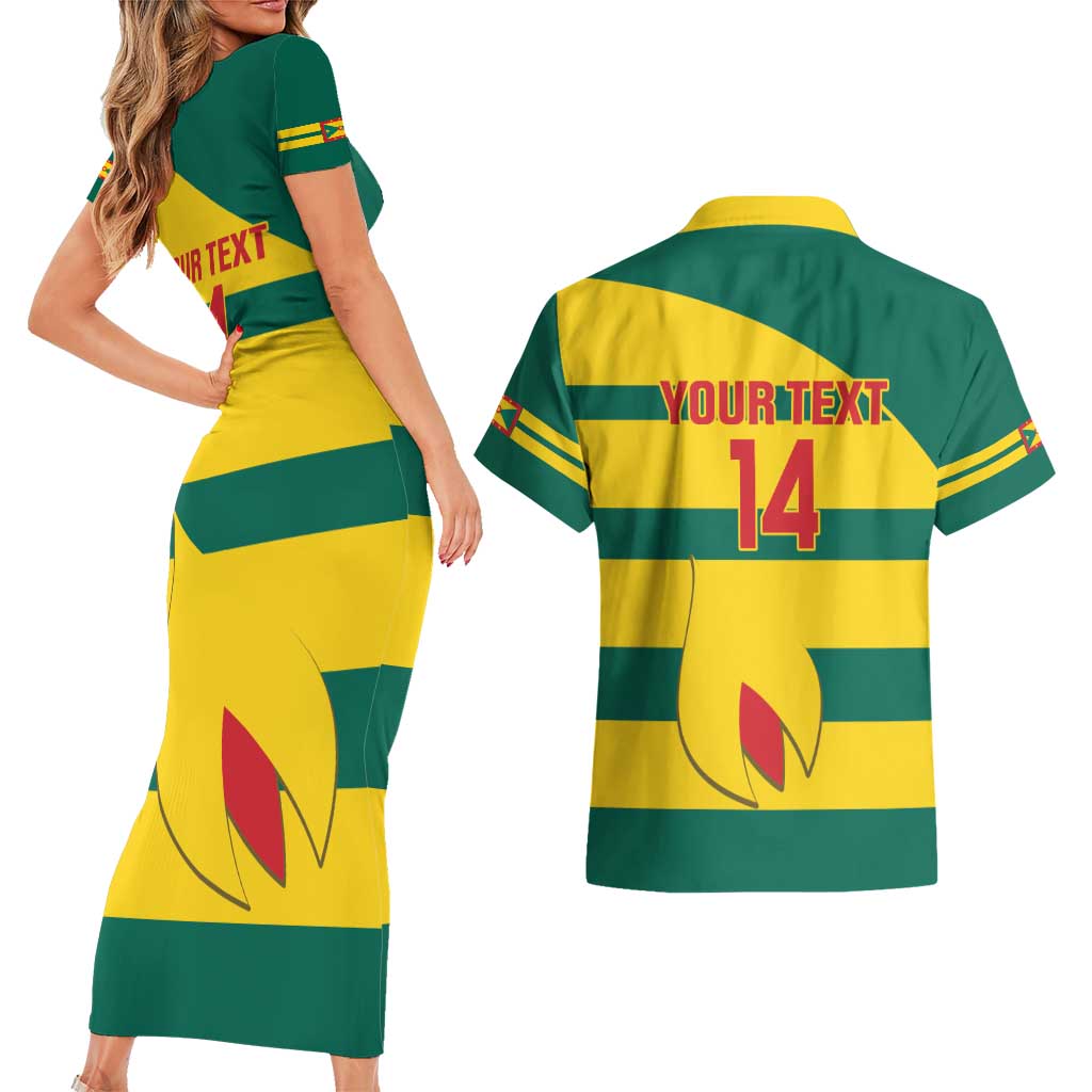Custom Grenada Football Couples Matching Short Sleeve Bodycon Dress and Hawaiian Shirt Go Spice Boys Green Version