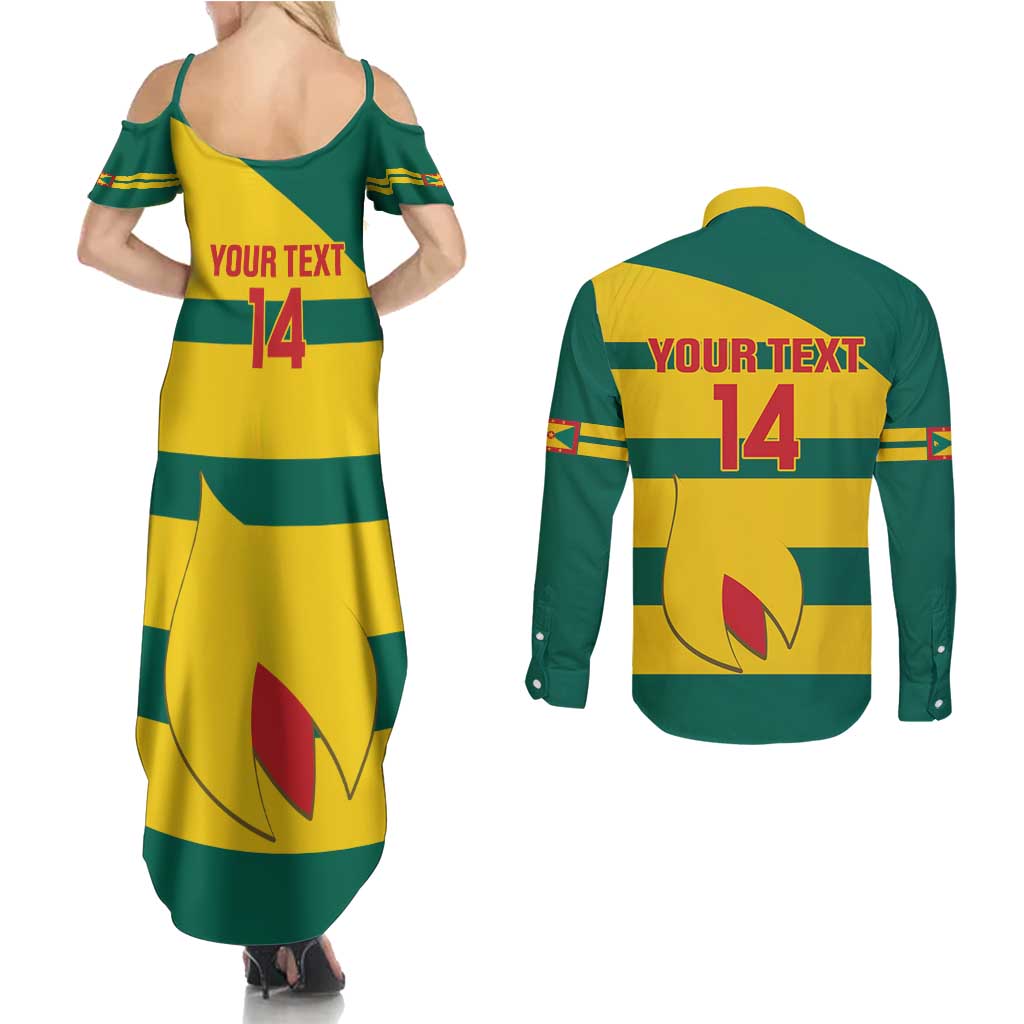 Custom Grenada Football Couples Matching Summer Maxi Dress and Long Sleeve Button Shirt Go Spice Boys Green Version