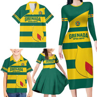 Custom Grenada Football Family Matching Long Sleeve Bodycon Dress and Hawaiian Shirt Go Spice Boys Green Version