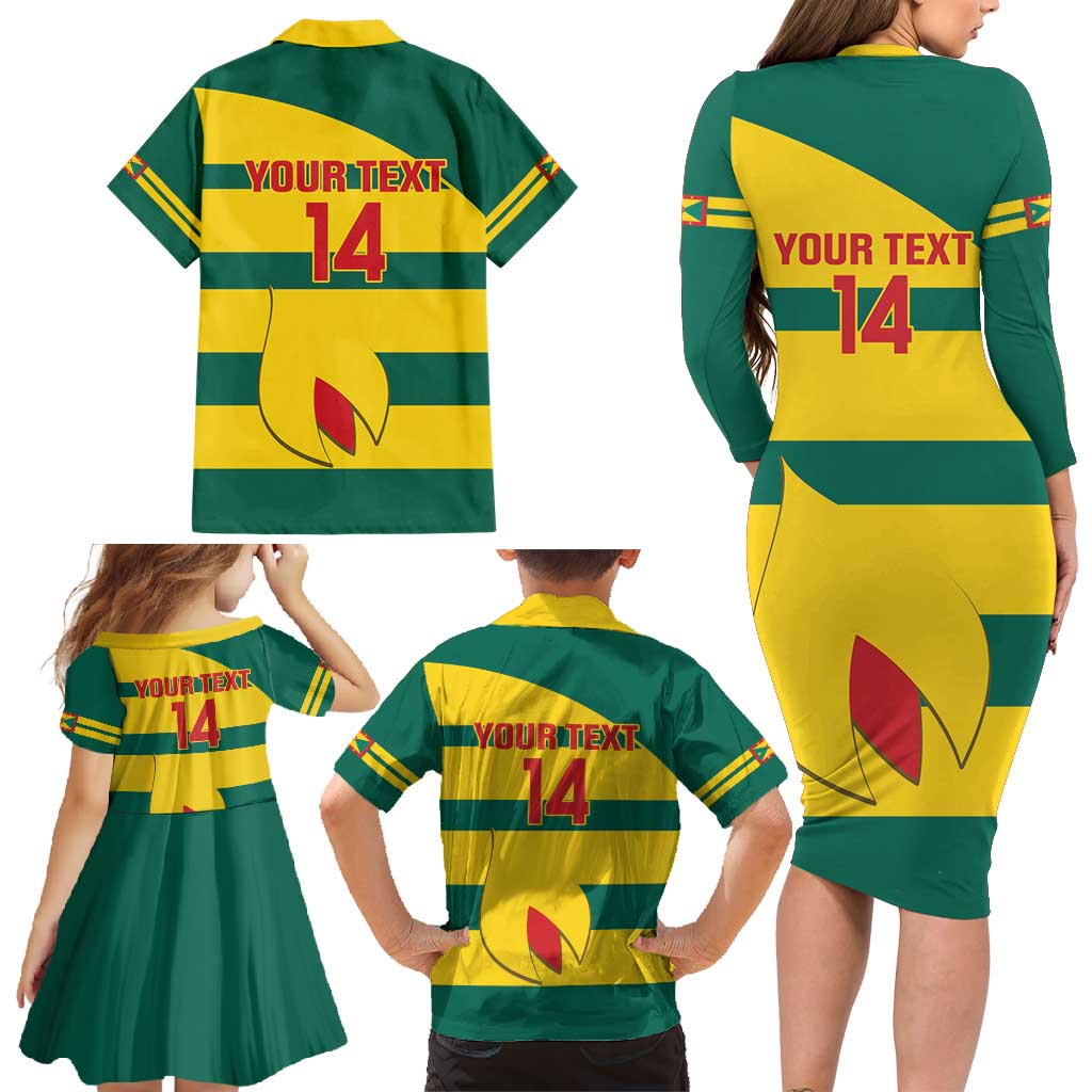 Custom Grenada Football Family Matching Long Sleeve Bodycon Dress and Hawaiian Shirt Go Spice Boys Green Version