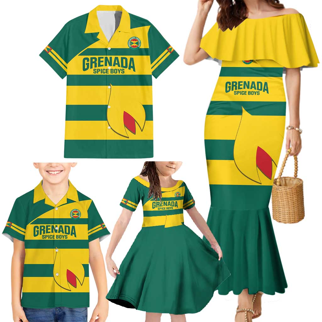 Custom Grenada Football Family Matching Mermaid Dress and Hawaiian Shirt Go Spice Boys Green Version