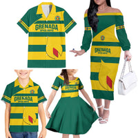 Custom Grenada Football Family Matching Off The Shoulder Long Sleeve Dress and Hawaiian Shirt Go Spice Boys Green Version