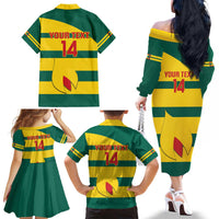 Custom Grenada Football Family Matching Off The Shoulder Long Sleeve Dress and Hawaiian Shirt Go Spice Boys Green Version