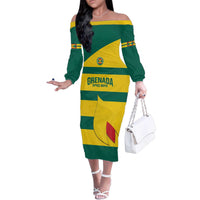 Custom Grenada Football Family Matching Off The Shoulder Long Sleeve Dress and Hawaiian Shirt Go Spice Boys Green Version