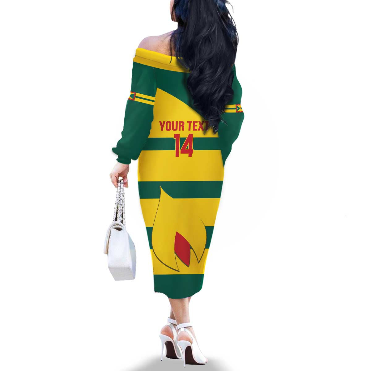 Custom Grenada Football Family Matching Off The Shoulder Long Sleeve Dress and Hawaiian Shirt Go Spice Boys Green Version