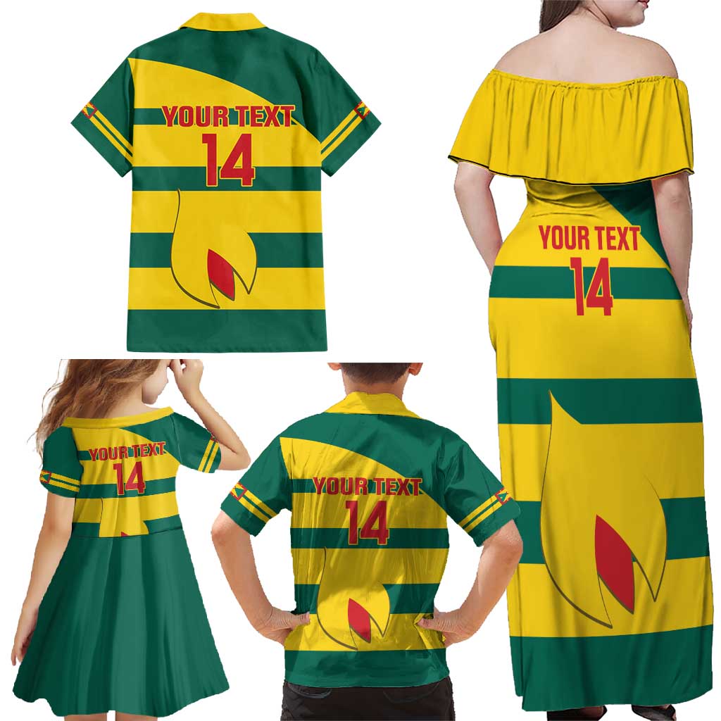 Custom Grenada Football Family Matching Off Shoulder Maxi Dress and Hawaiian Shirt Go Spice Boys Green Version