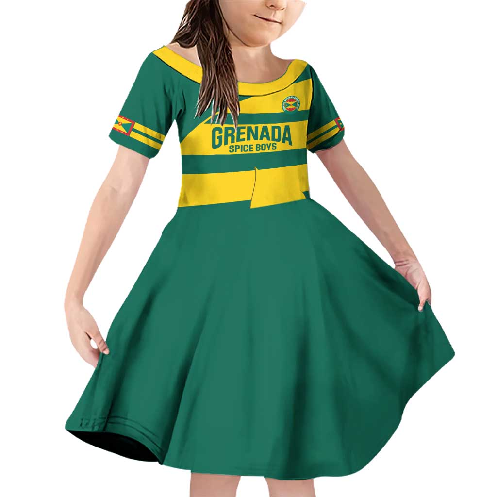 Custom Grenada Football Family Matching Off Shoulder Short Dress and Hawaiian Shirt Go Spice Boys Green Version