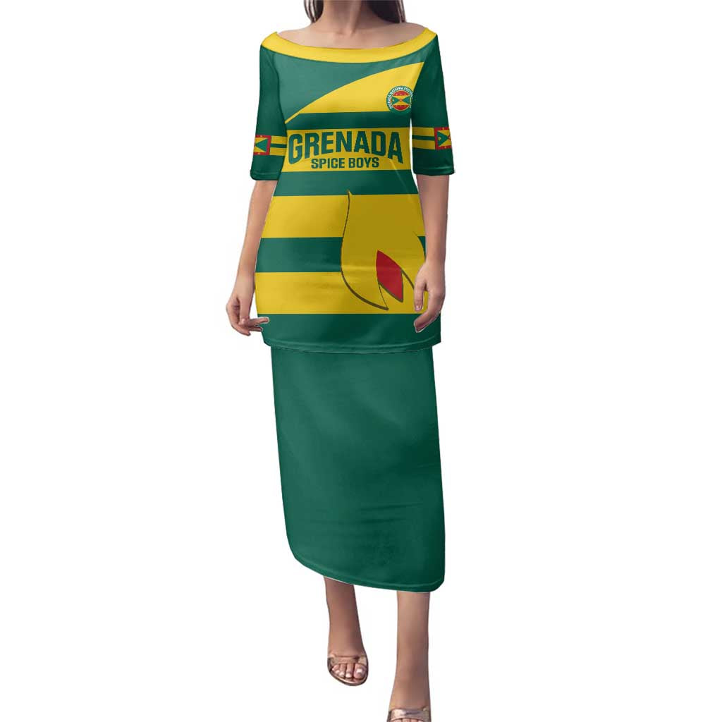Custom Grenada Football Family Matching Puletasi and Hawaiian Shirt Go Spice Boys Green Version