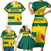 Custom Grenada Football Family Matching Short Sleeve Bodycon Dress and Hawaiian Shirt Go Spice Boys Green Version