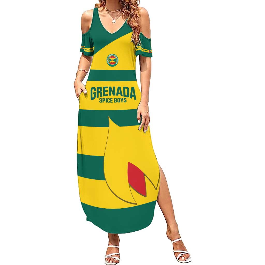 Custom Grenada Football Family Matching Summer Maxi Dress and Hawaiian Shirt Go Spice Boys Green Version