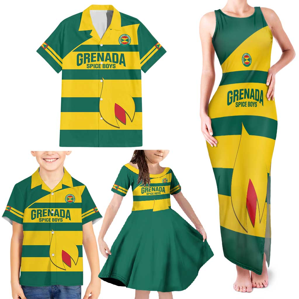 Custom Grenada Football Family Matching Tank Maxi Dress and Hawaiian Shirt Go Spice Boys Green Version