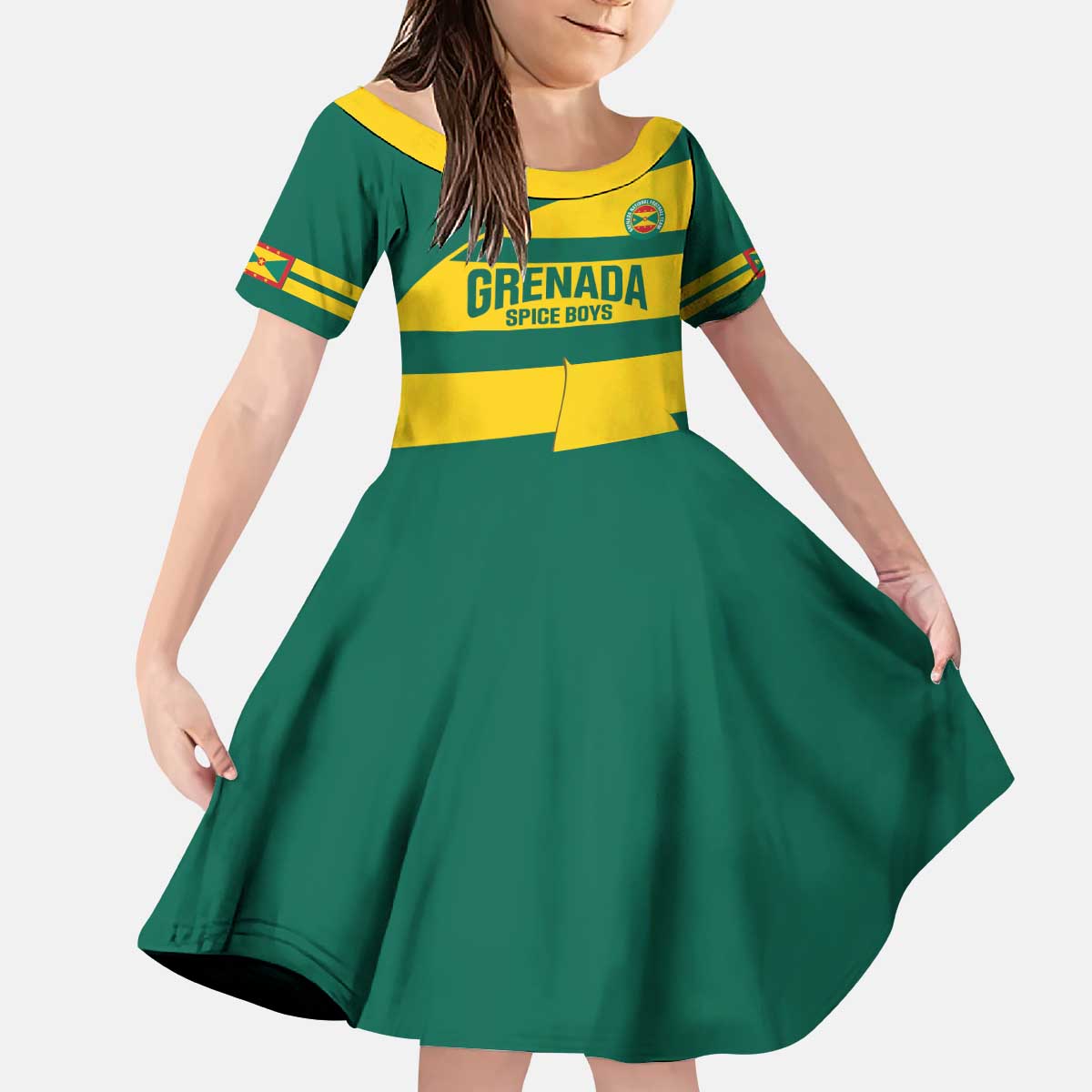 Custom Grenada Football Kid Short Sleeve Dress Go Spice Boys Green Version