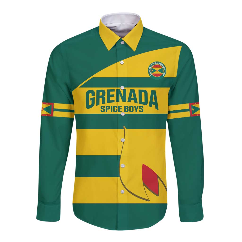 Custom Grenada Football Long Sleeve Button Shirt Go Spice Boys Green Version