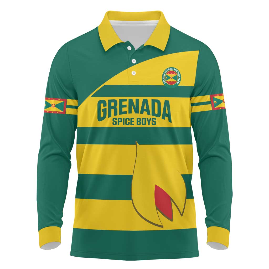 Custom Grenada Football Long Sleeve Polo Shirt Go Spice Boys Green Version