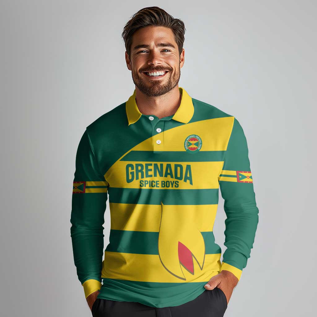 Custom Grenada Football Long Sleeve Polo Shirt Go Spice Boys Green Version
