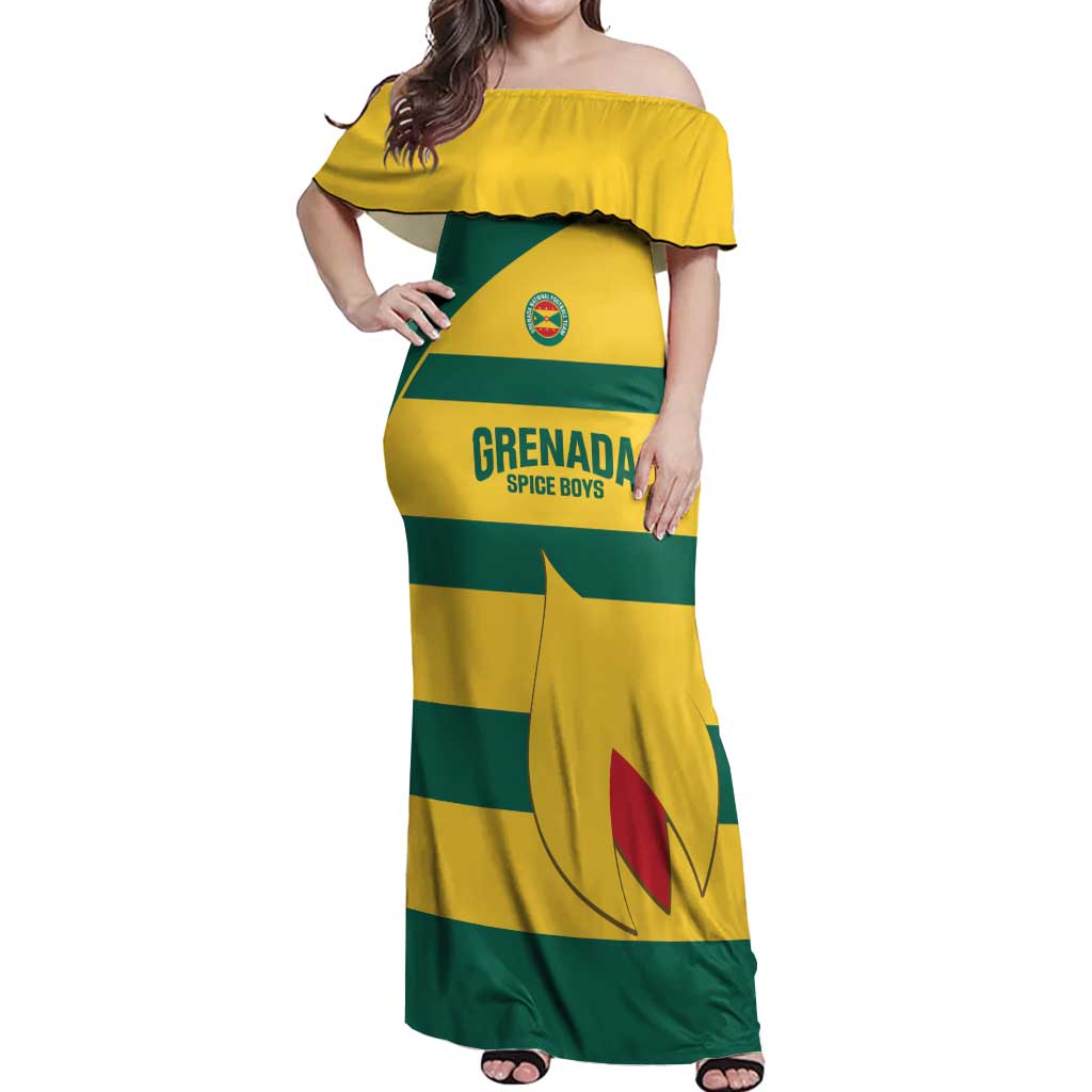 Custom Grenada Football Off Shoulder Maxi Dress Go Spice Boys Green Version