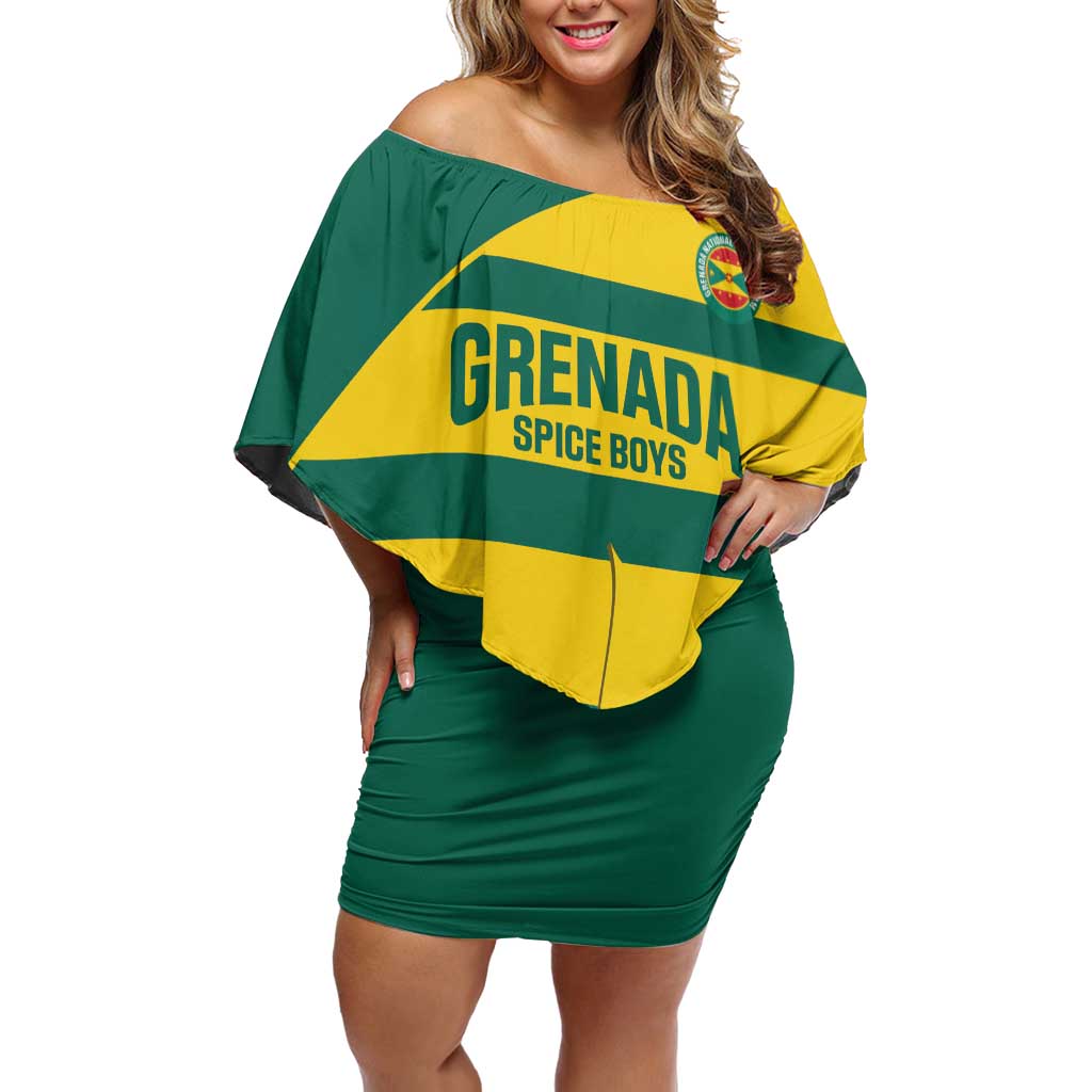 Custom Grenada Football Off Shoulder Short Dress Go Spice Boys Green Version