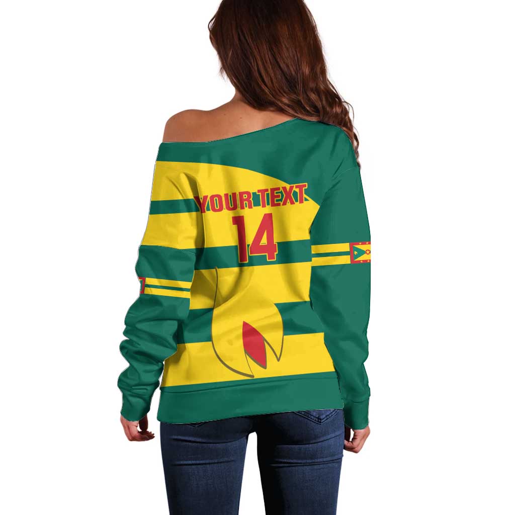 Custom Grenada Football Off Shoulder Sweater Go Spice Boys Green Version