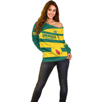 Custom Grenada Football Off Shoulder Sweater Go Spice Boys Green Version