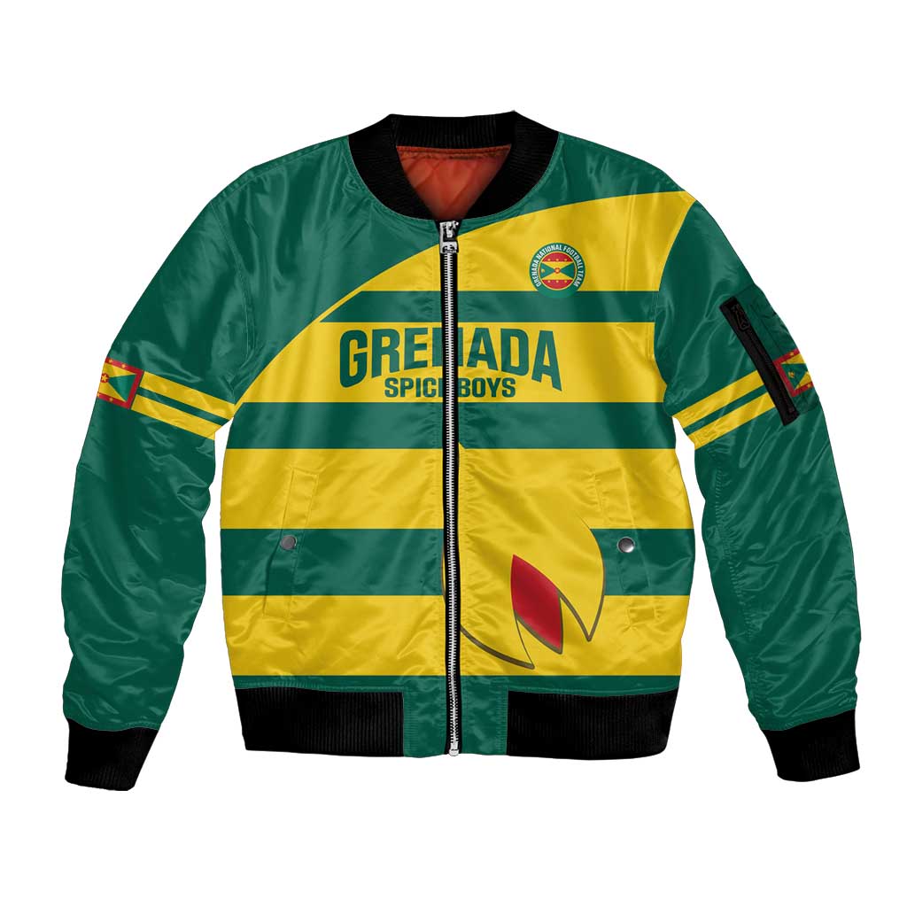 Custom Grenada Football Sleeve Zip Bomber Jacket Go Spice Boys Green Version