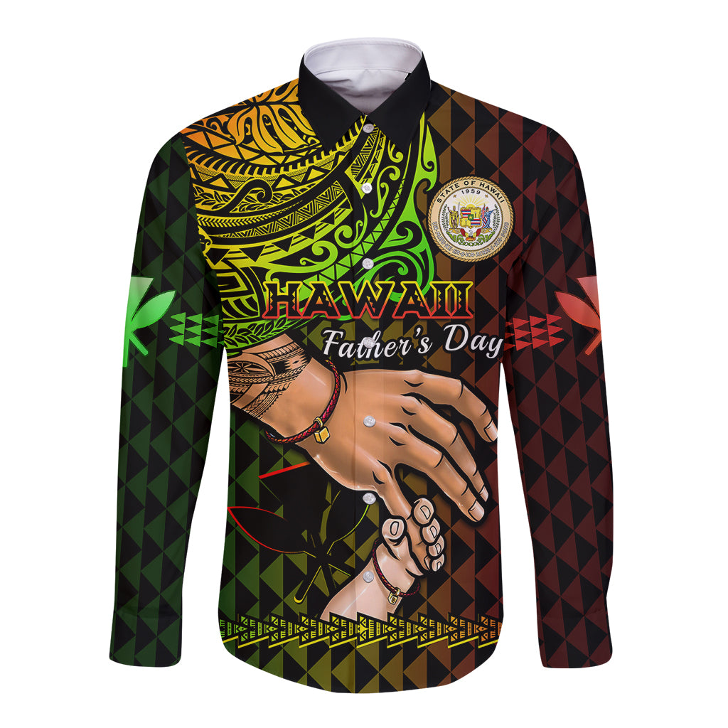 Polynesian Pride Father Day Hawaii Long Sleeve Button Shirt Kanaka Kakau Hauoli La Makuakane - Wonder Print Shop