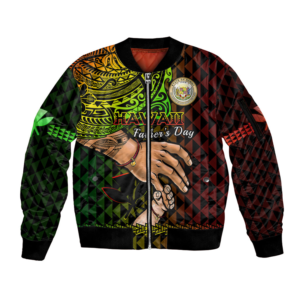 Polynesian Pride Father Day Hawaii Sleeve Zip Bomber Jacket Kanaka Kakau Hauoli La Makuakane - Wonder Print Shop