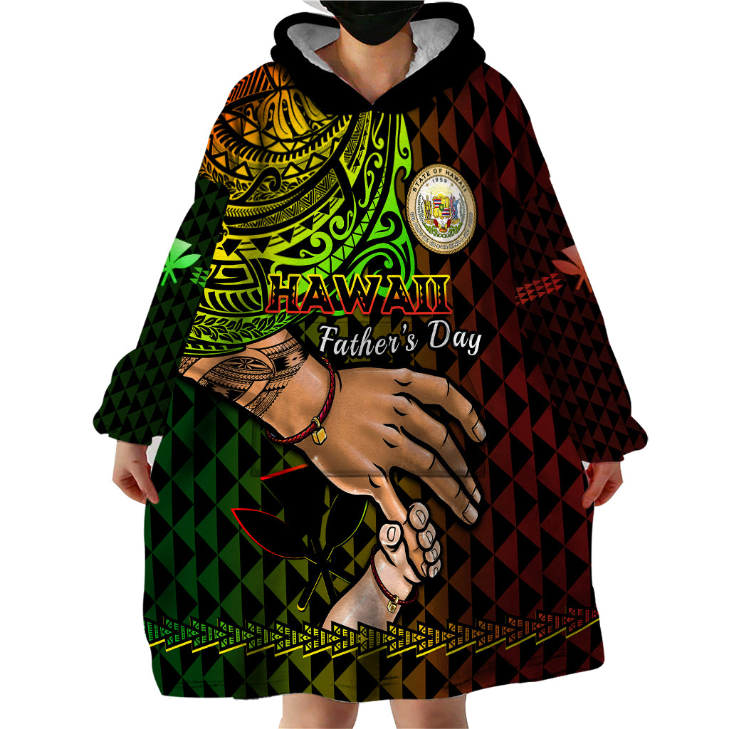Polynesian Pride Father Day Hawaii Wearable Blanket Hoodie Kanaka Kakau Hauoli La Makuakane - Wonder Print Shop